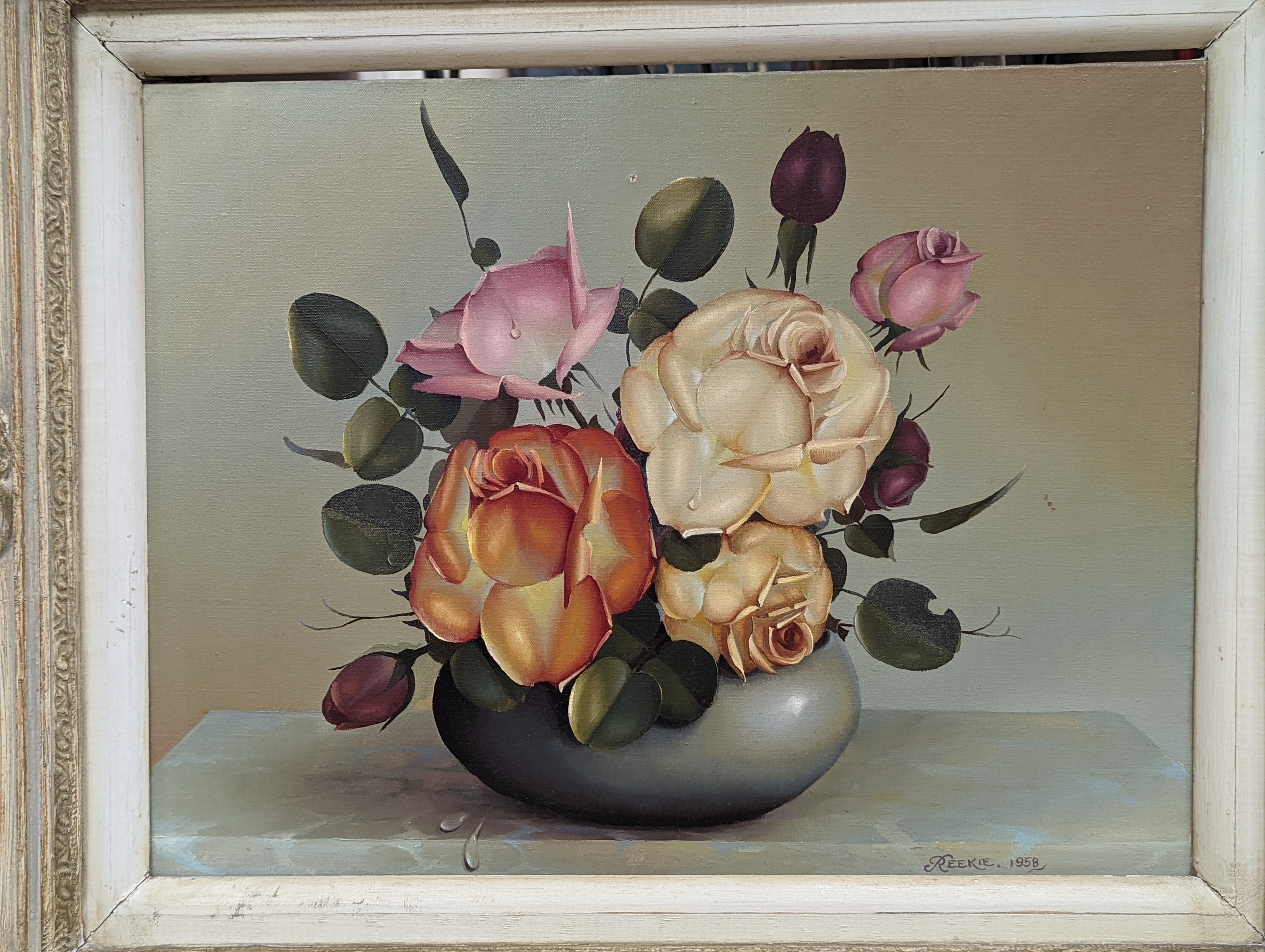 William Maxwell Reekie (1869-1948), three oils on canvas, Still lifes of flowers and fruit, signed and dated c.1960, largest 45 x 55cm